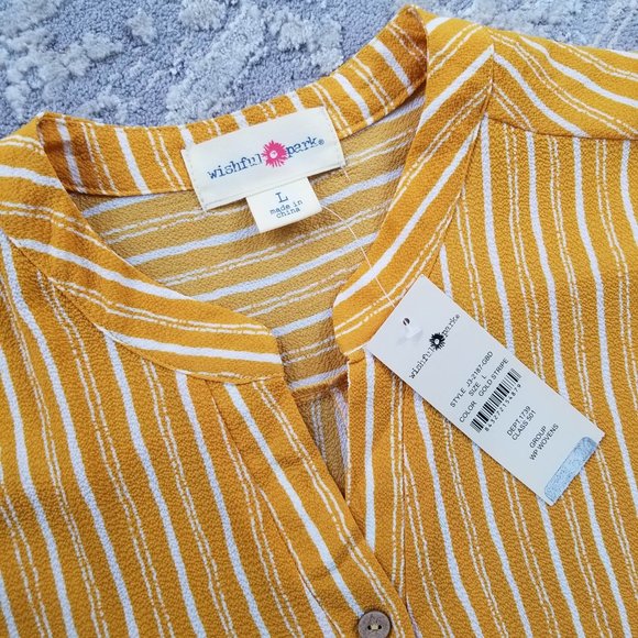 Wishful Park Brand Top Blouse Mustard Yellow White Stripes Size Large - Picture 5 of 12